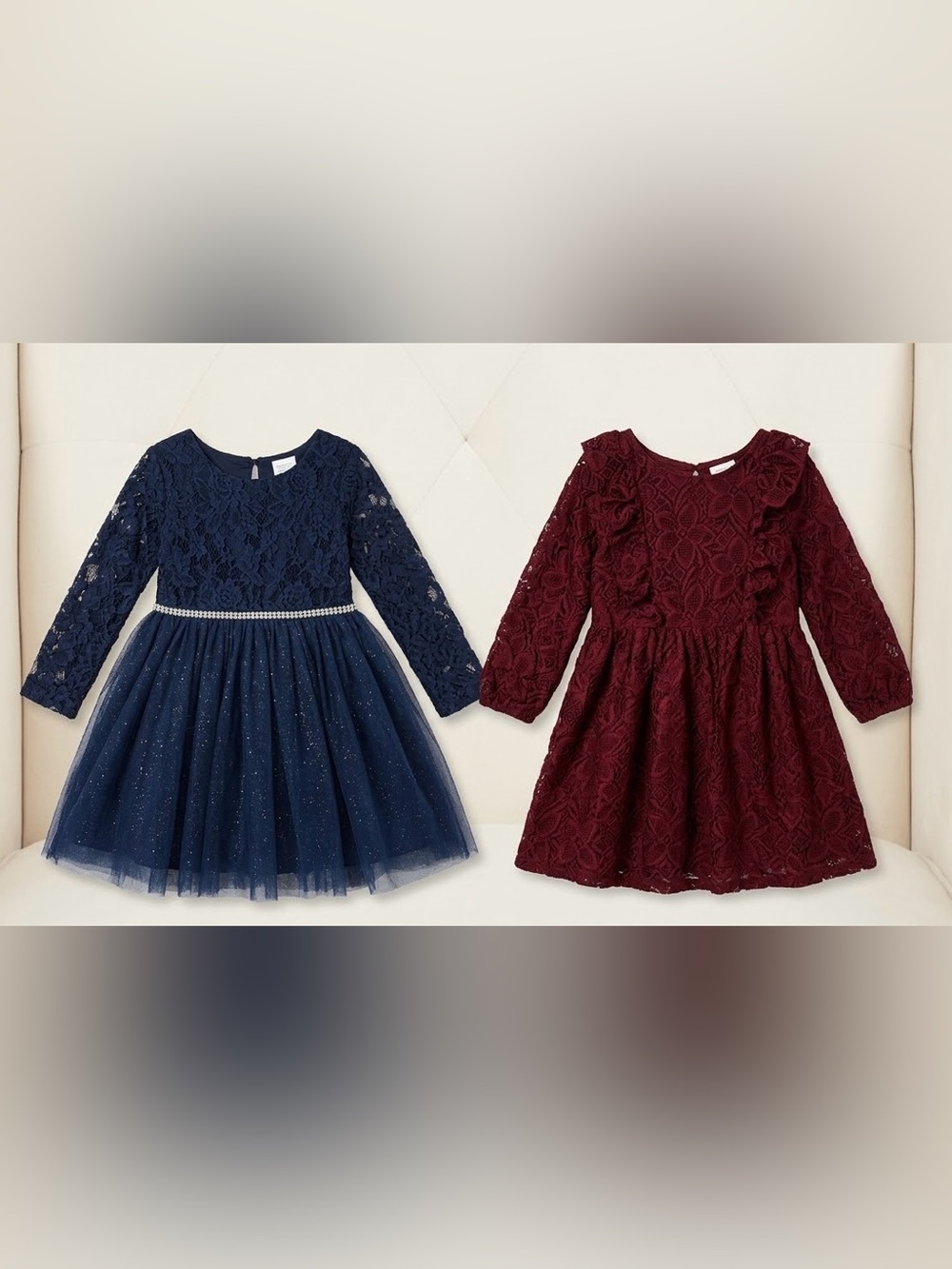 Youngland Navy and Burgundy Lace Tulle Party Dresses